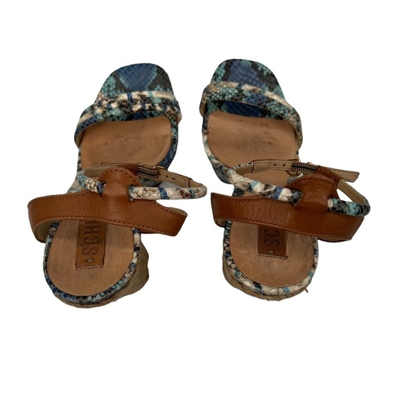 Schutz Blue Snakeskin Print Platform Chunky Espadrille Heeled Sandals Size 8 - Picture 5 of 9